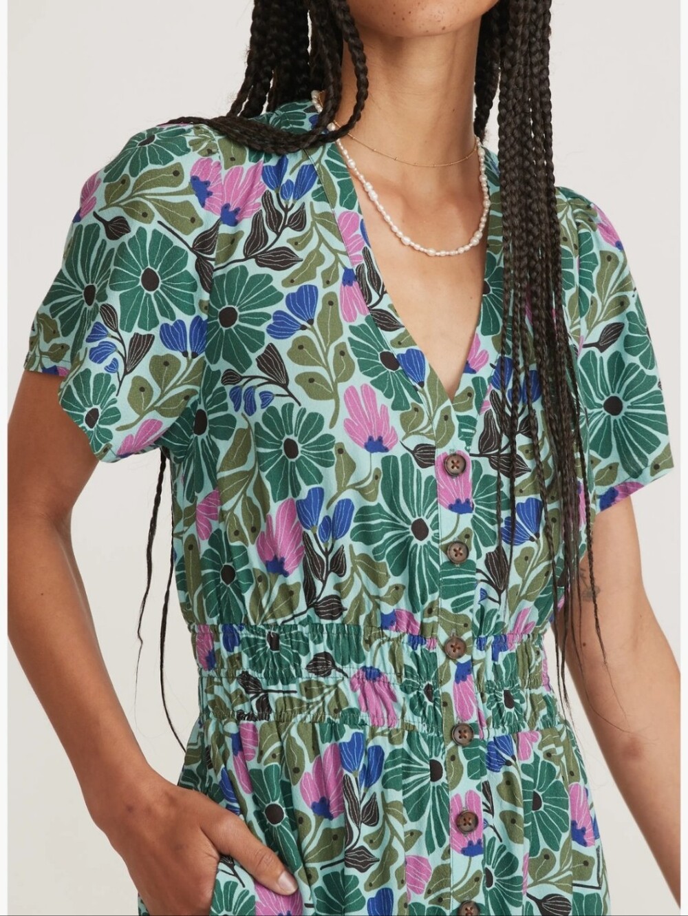 Marine Layer Annika Floral Midi Dress Green Floral Retro Print Women’s Size Med. - Picture 10 of 12